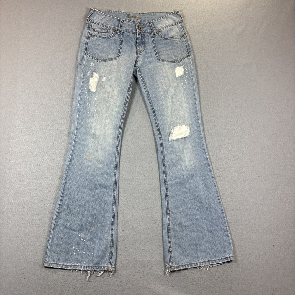 Y2K Amethyst Jeans Women's 7 Blue Denim Paint Splatter Flare Bootcut Distressed
